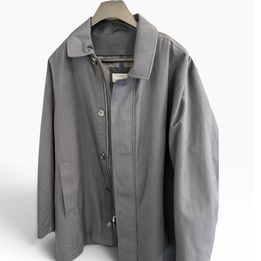 Michael Kors Mens navy blue  Car Coat Full Zip Button Front Jacket 42R Charcoal